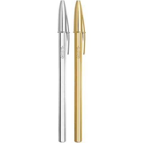 Espositore da banco 40 penne a sfera Bic Cristal fusto oro e argento - inchiostro blu e nero - 9213381